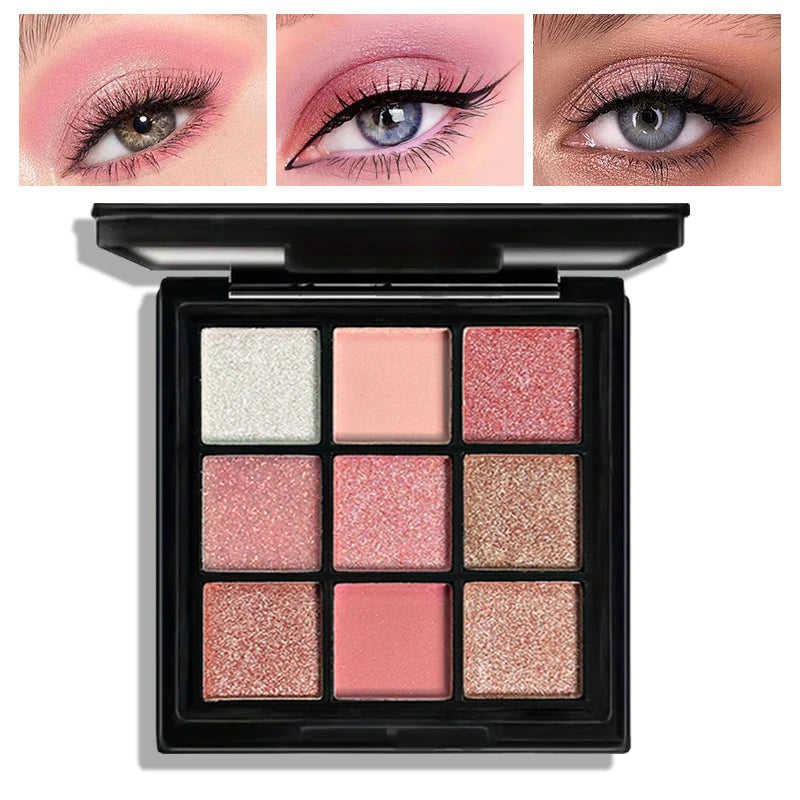 9-Color Pink Eyeshadow Palette | Matte Shimmer Nude Rose Eyeshadow Palette QXL Pink