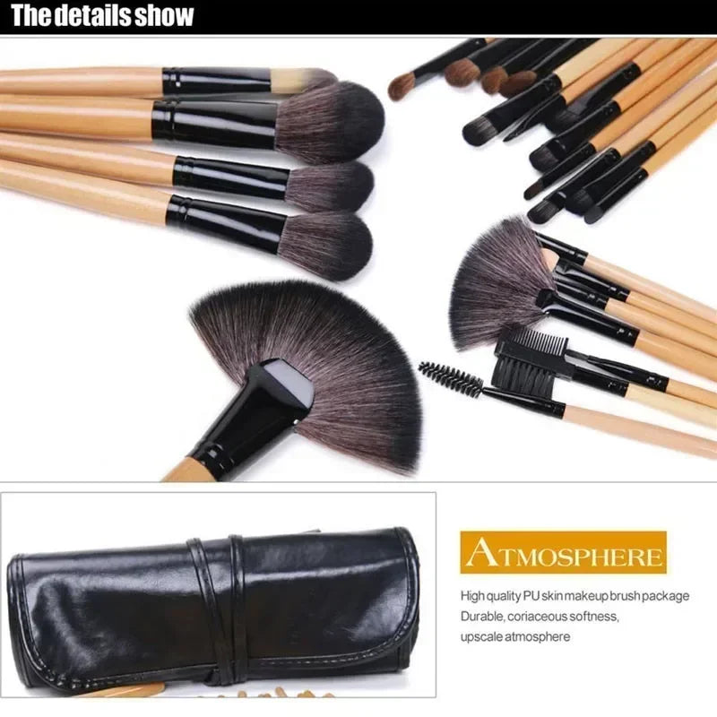 24-Piece Professional Makeup Brush Set with Leather Case Makeup Brush Set QXL
