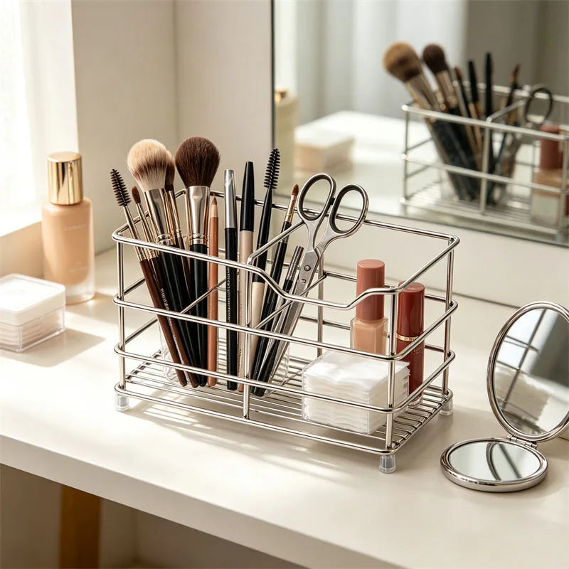 5-Compartment Stainless Steel Makeup Brush Holder & Organizer Makeup Brush Holder QXL