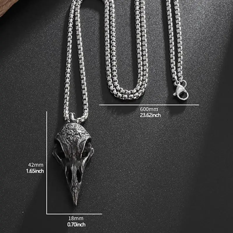 Nordic Crow Skull Pendant Necklace | Stainless Steel Gothic Pendant Necklace QXL