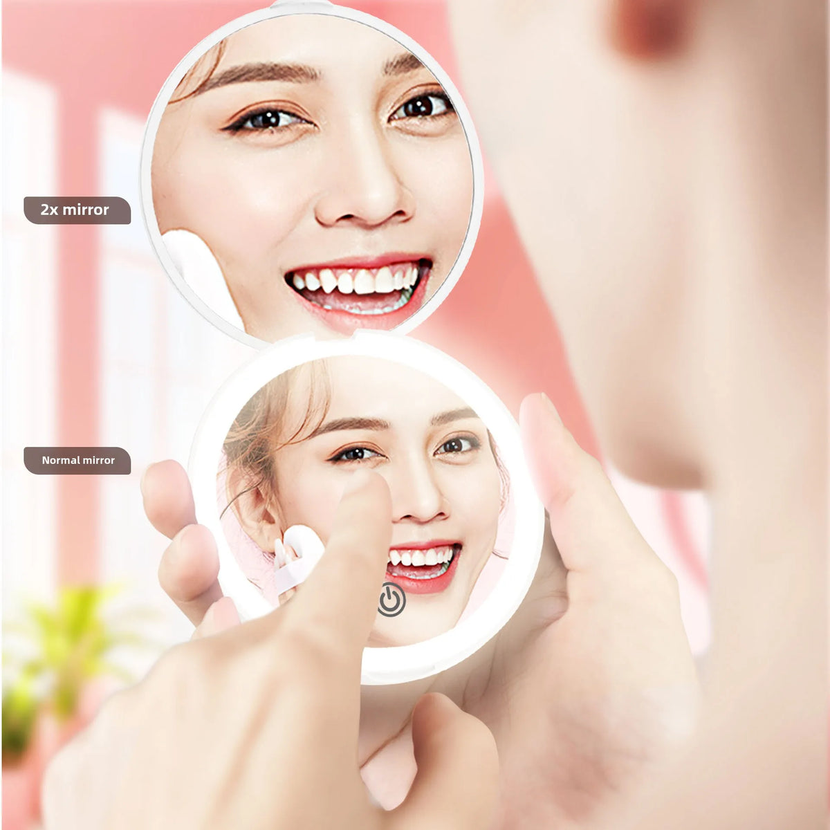 Mini Folding LED Makeup Mirror 2x Magnifying Compact Travel Compact Makeup Mirror QXL