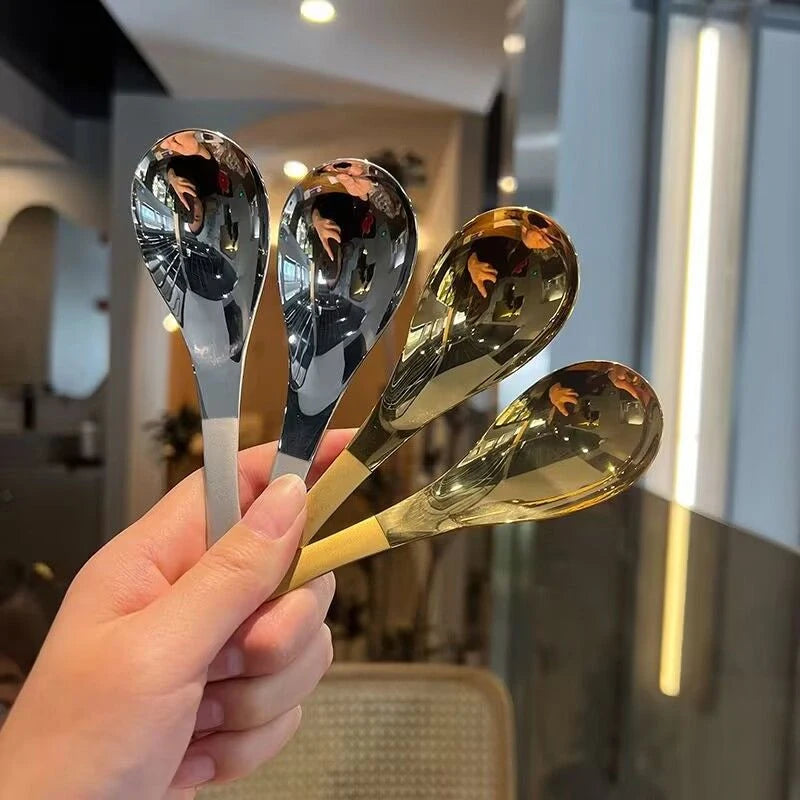 Mirror Polished Stainless Steel Soup & Coffee Spoon | Gold Silver Flatware Spoon QXL