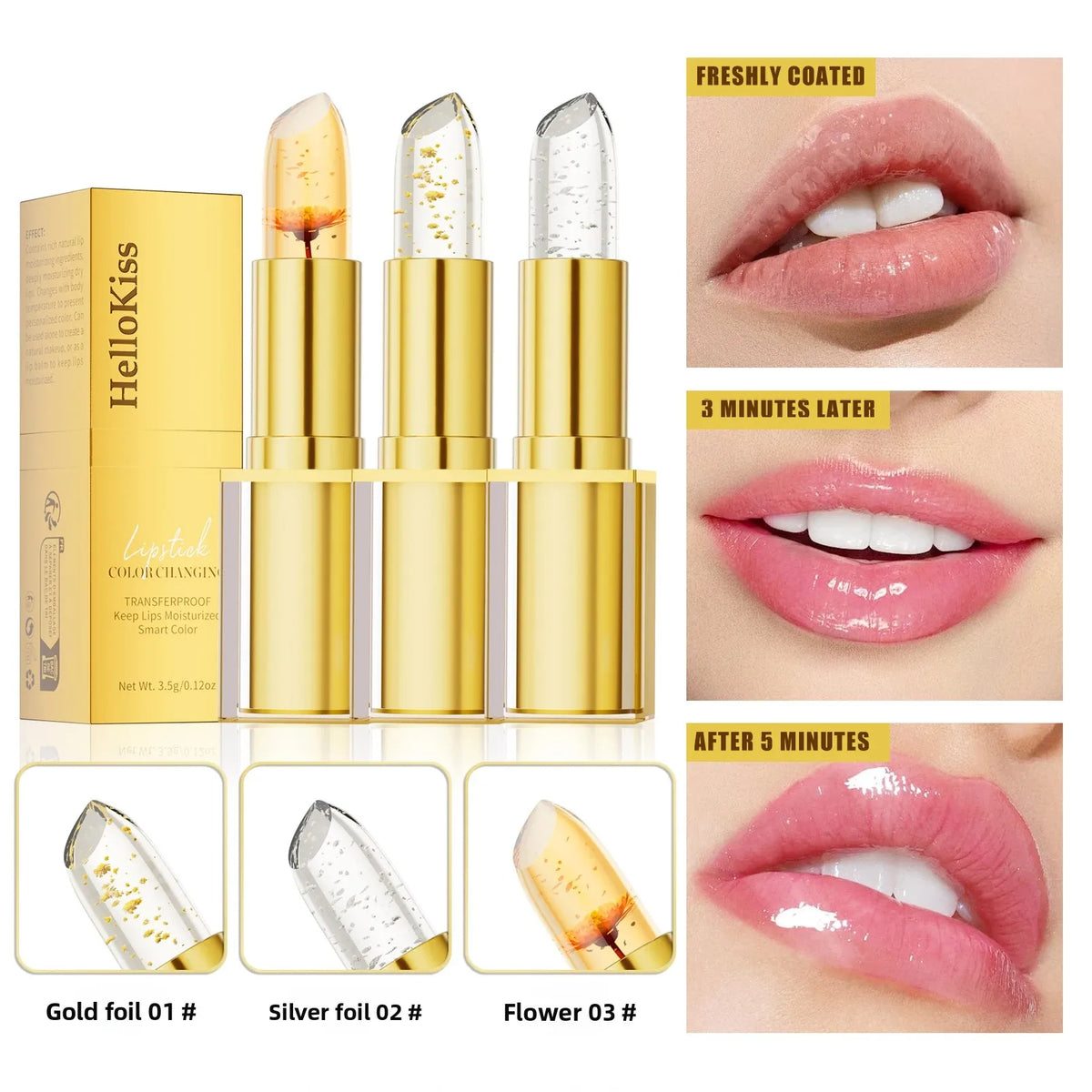 Hello Kiss Gold Foil Color-Change Plumping Lip Balm Longwear Color-Change Lip Balm QXL