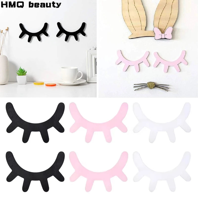 2-Pack 3D Wooden Eyelash Wall Decor Stickers | Beauty Salon Wooden Wall Decal QXL