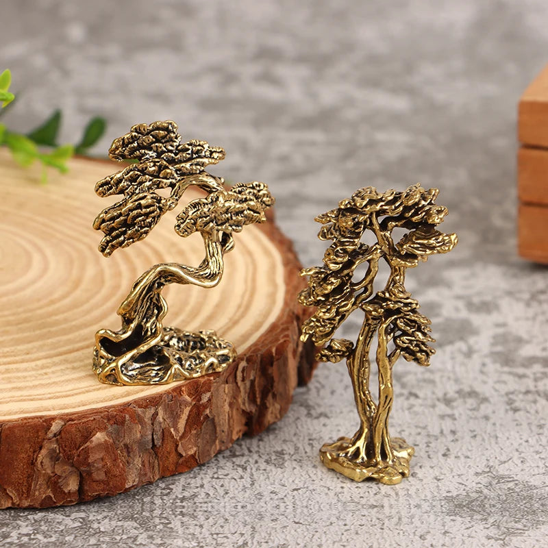 Brass Mini Pine Tree Figurine | Miniature Bonsai Statue Decor Miniature Tree Figurine QXL