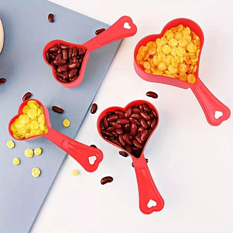 4-Piece Heart Shaped Measuring Cups & Spoon Set Measuring Cup Set QXL