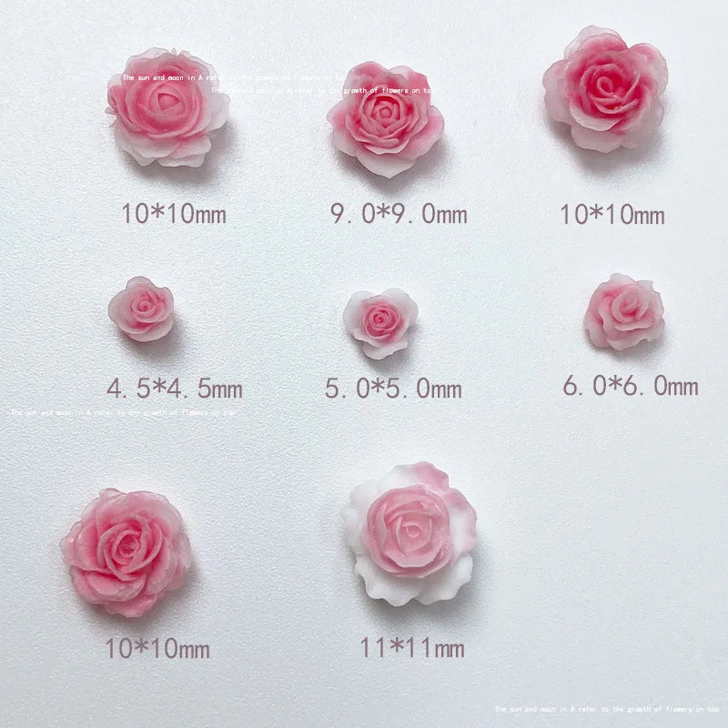 3D Pink Rose Nail Art Charms | Kawaii Resin Flower Decor Nail Art Charms QXL