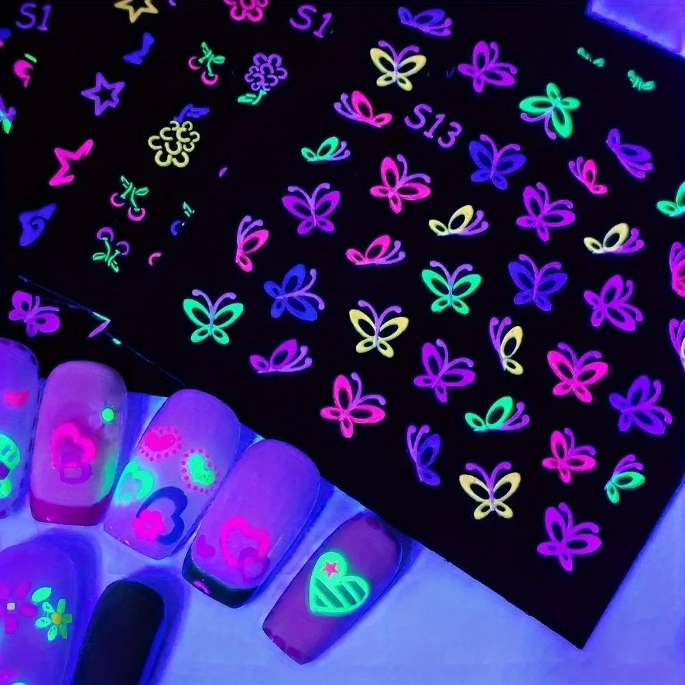 30-Pack 3D Glitter Neon Floral Nail Stickers | Glossy Nail Art Nail Art Stickers QXL