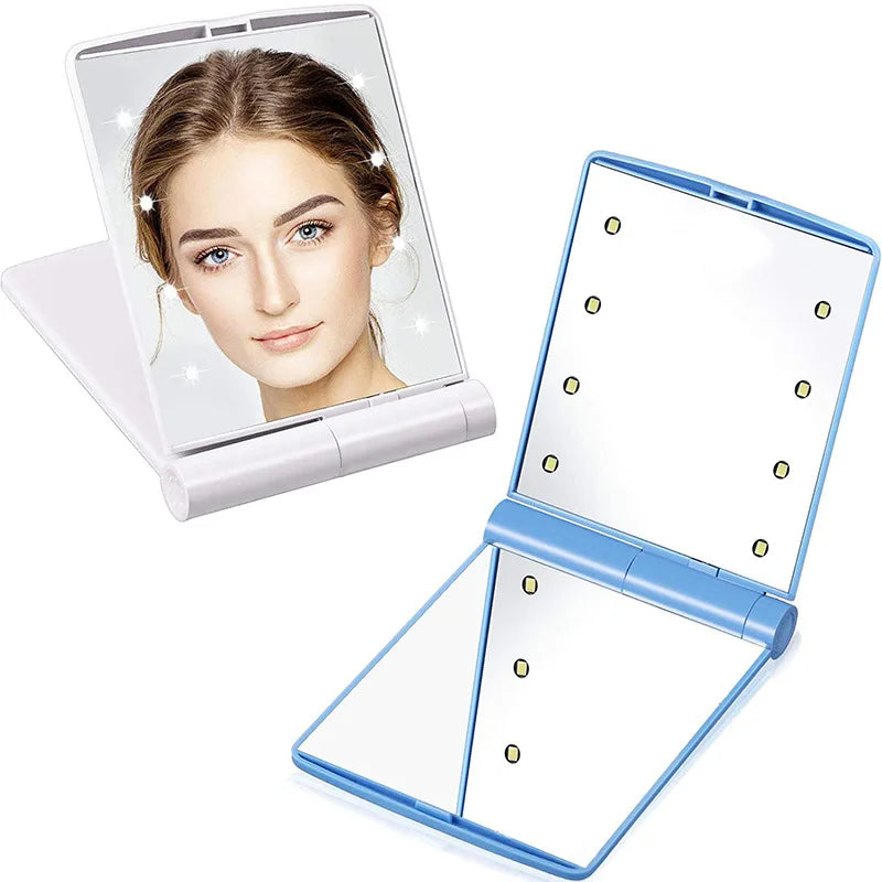 LED Folding Compact Makeup Mirror | Portable Travel Mirror LED Compact Mirror QXL