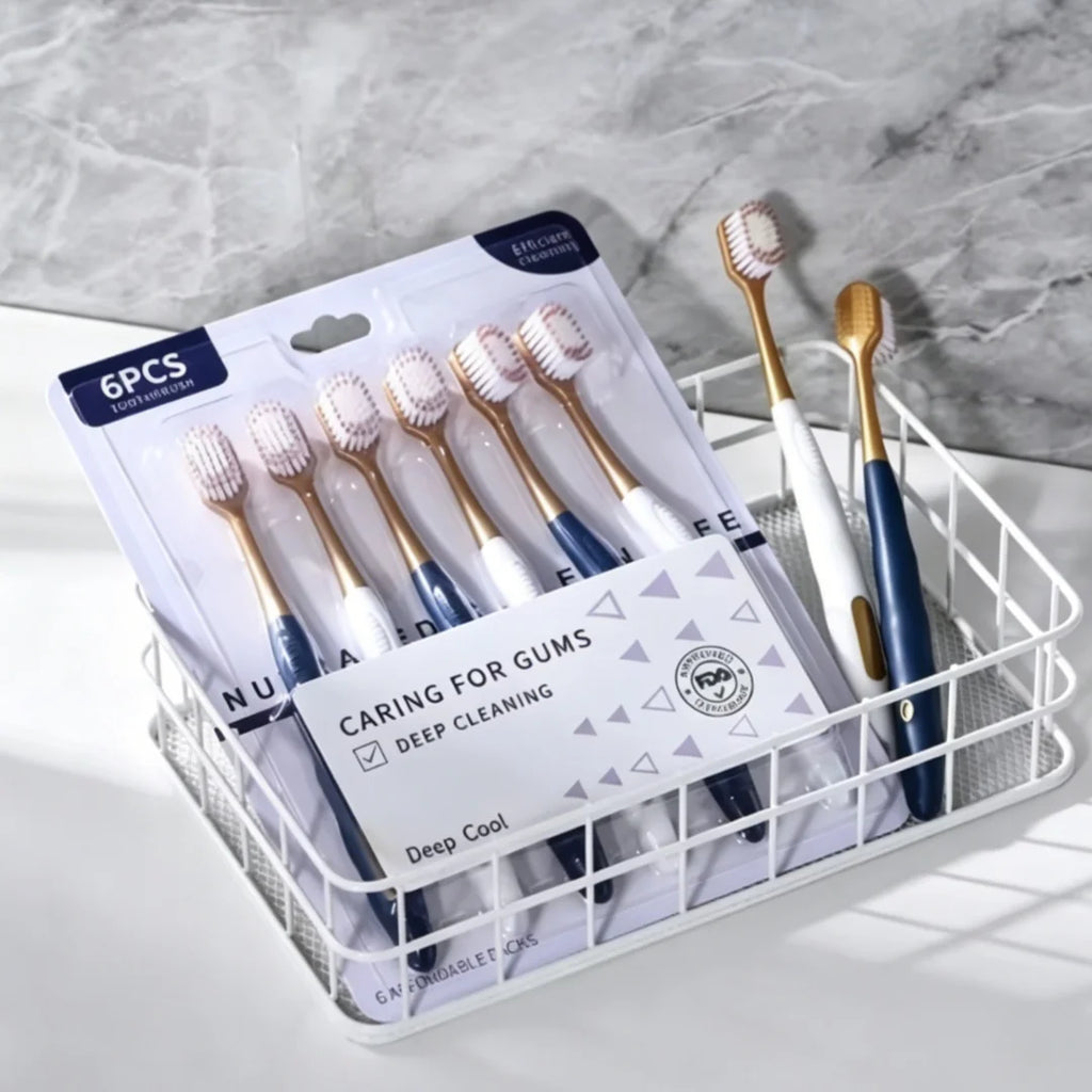 6-Pack Adult Soft Bristle Toothbrush | Wide Head Unisex Set Manual Toothbrush QXL