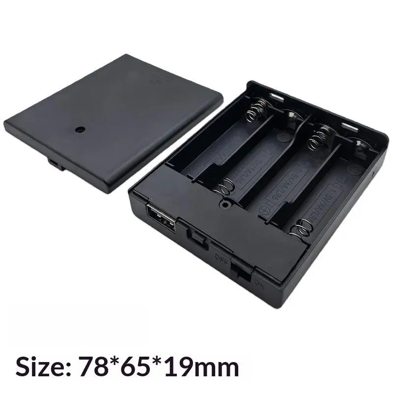 4-Slot AA Battery Holder with Power Switch & USB Port Battery Holder Case QXL