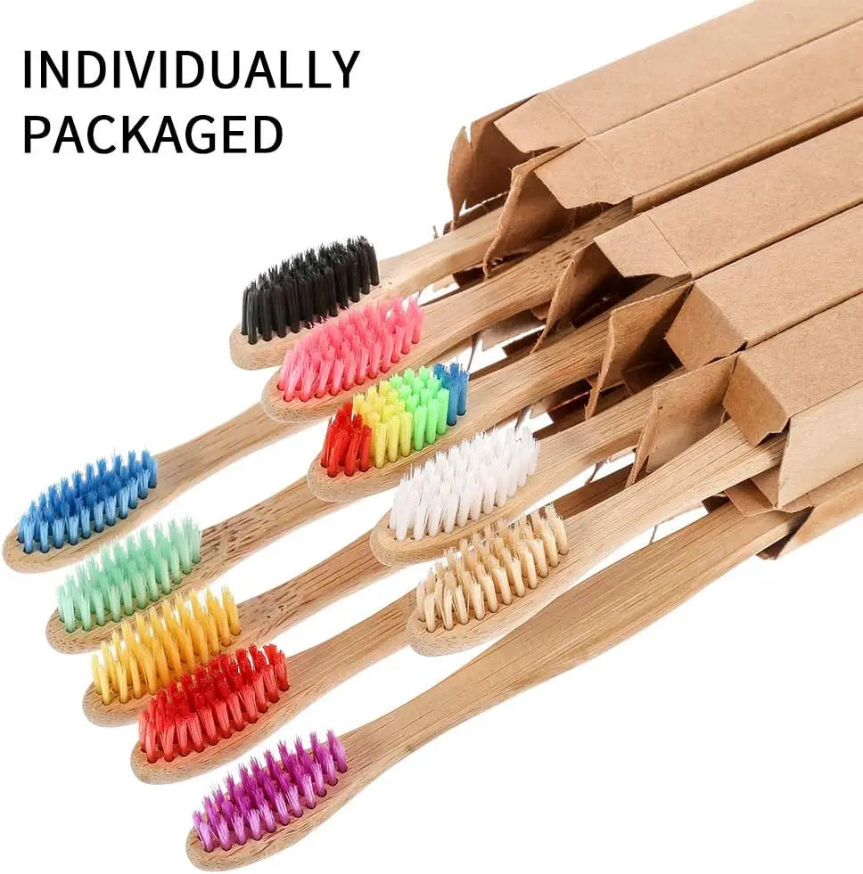 10-Pack Bamboo Toothbrushes | BPA-Free Eco-Friendly Set Bamboo Toothbrush Set QXL