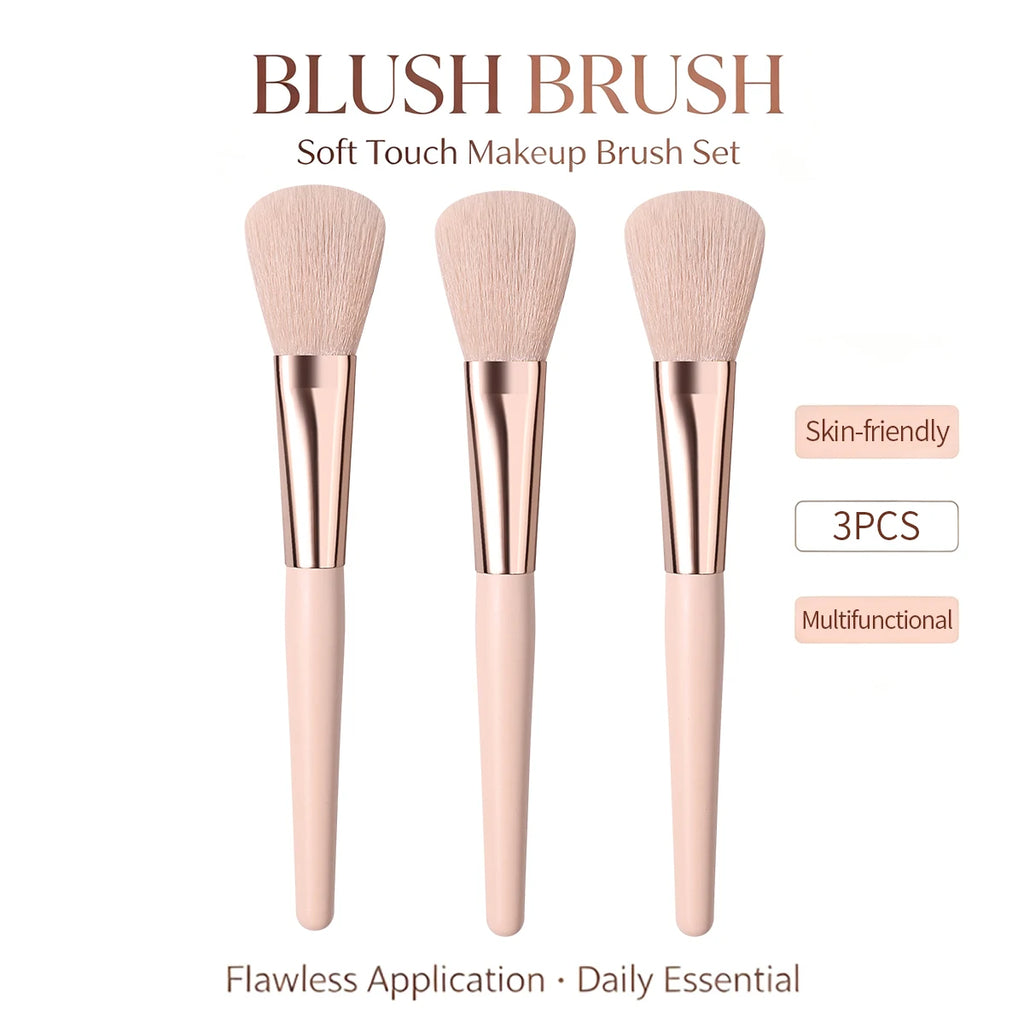 KOSSHOW 3-Pc Blush, Contour & Highlighter Brush Set Makeup Brush Set QXL Pink
