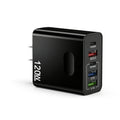 120W 5-Port USB-C Fast Charger PD Quick Charge 3.0 Wall Plug USB-C Wall Charger QXL Black US
