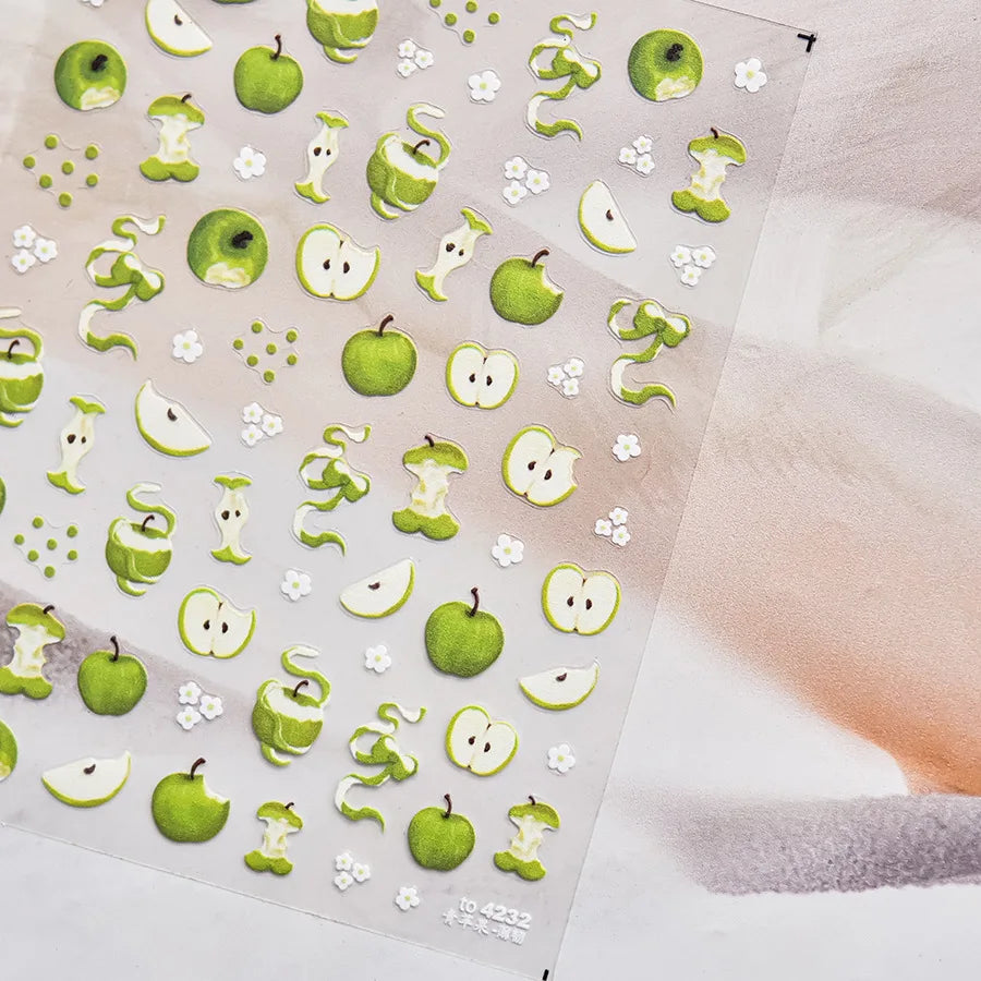 5D Jelly Red Apple Nail Stickers | Kawaii Fruit Decals DIY Nail Art Stickers QXL