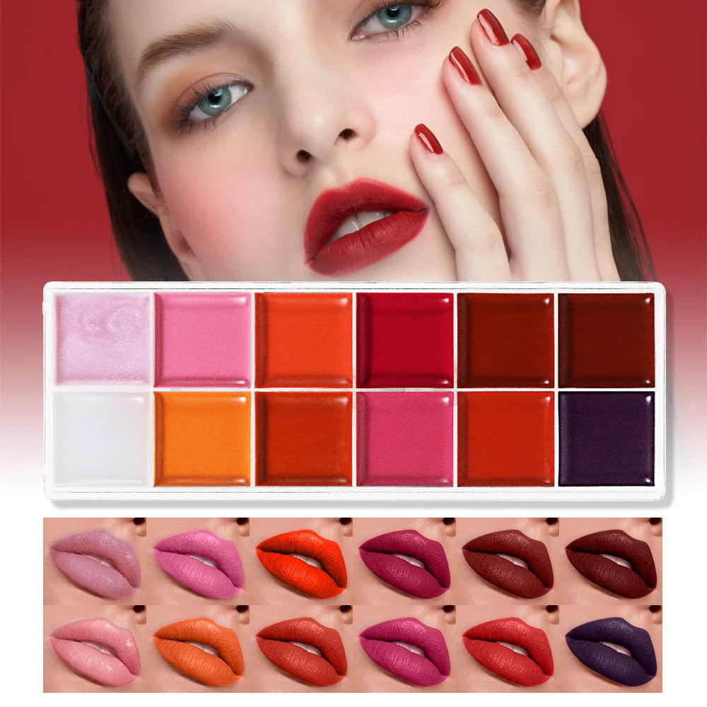 POPFEEL 12-Color Lipstick Palette | Shimmer Lip Gloss & Cheek Tint Lipstick Palette QXL
