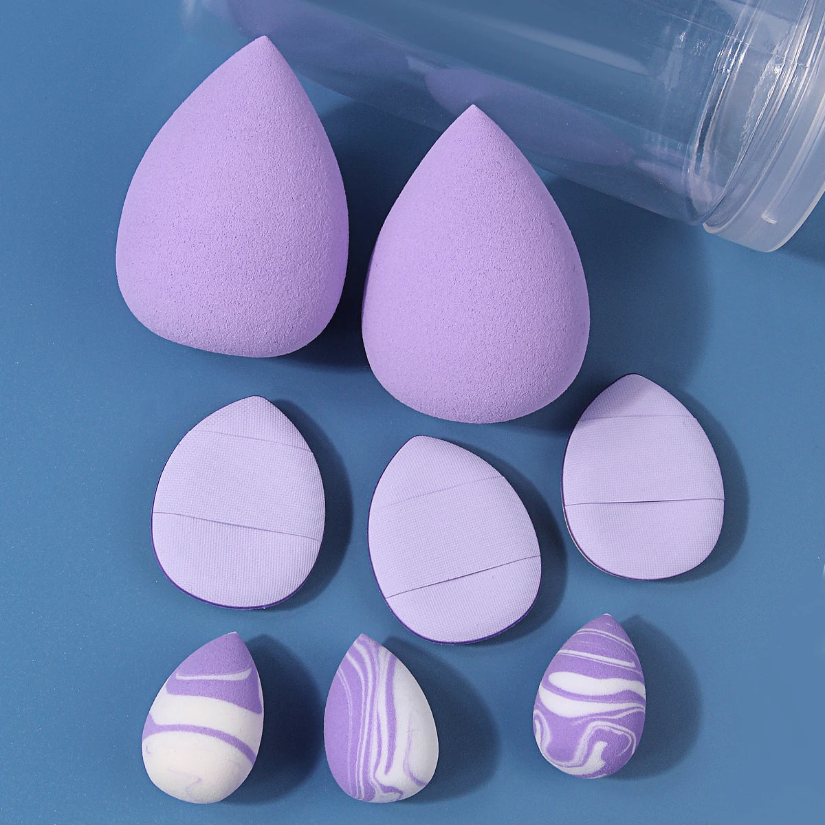8-Pc Purple Makeup Sponge & Powder Puff Set + Storage Box Makeup Sponge Set QXL
