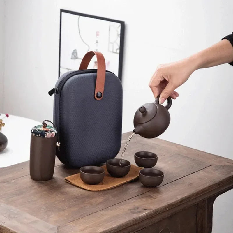 Yixing Purple Clay Tea Set | Teapot, Cups & Tea Tray Tea Set QXL