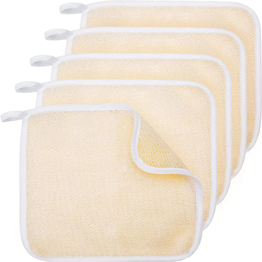 5-Pack Exfoliating Bath & Face Wash Cloths | Dual-Texture Scrub Exfoliating Bath Cloth QXL Beige