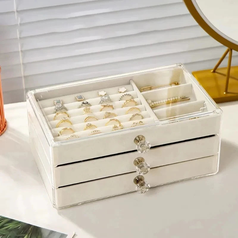 3-Layer Stackable Drawer Jewelry Box | Ring, Necklace Organizer Jewelry Storage Box QXL