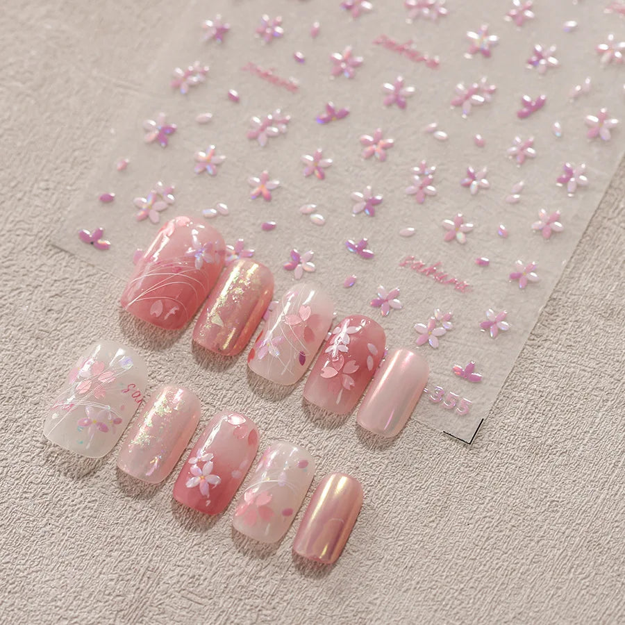 5D Kawaii Nail Art Stickers – Pink Flower, Peach & Butterfly Nail Art Stickers QXL