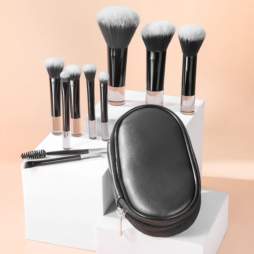 10-Pc Mini Makeup Brush Set with Travel Bag | Nylon Brushes Makeup Brush Set QXL
