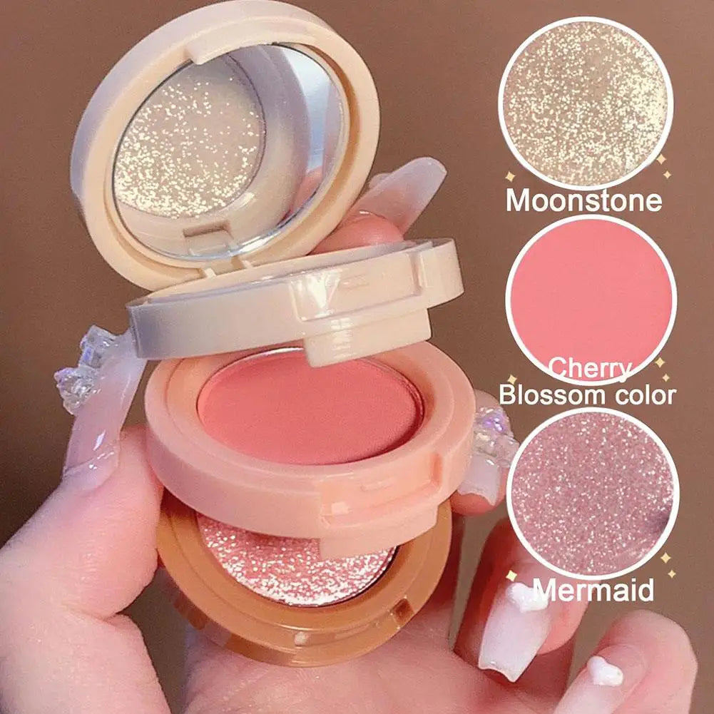 3-in-1 Blush Highlighter Contour Palette | Matte & Glitter Makeup Palette QXL