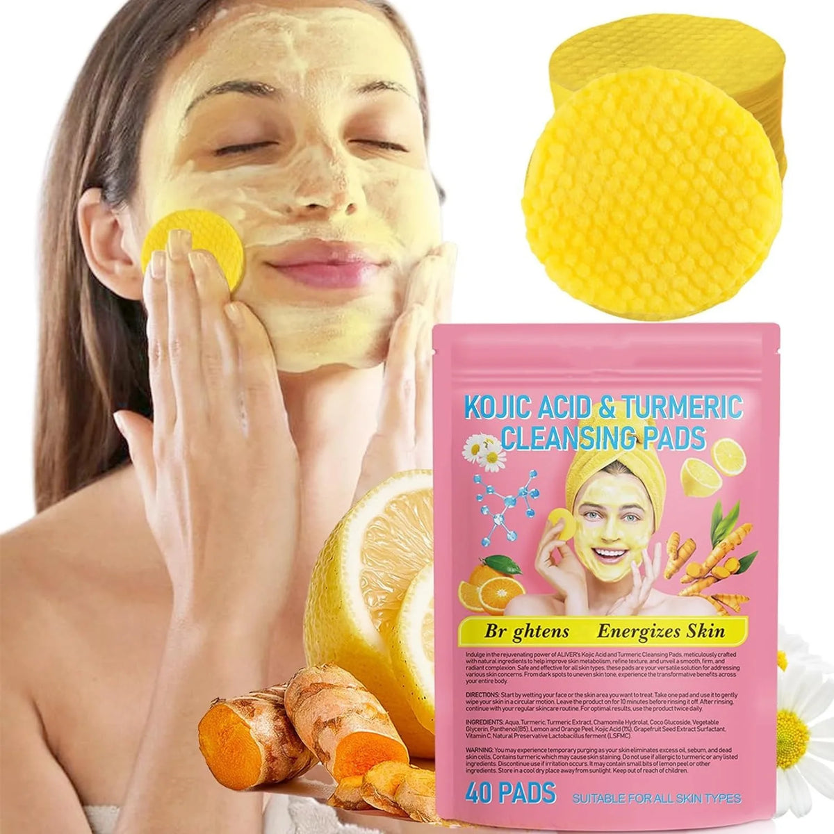 40-Pack Kojic Acid & Turmeric Brightening Cleansing Face Pads Brightening Face Pads QXL