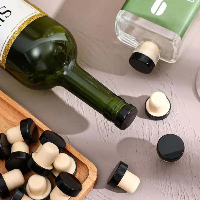 10-Pack T-Shaped Wine Bottle Stoppers | Wood & Aluminum Wine Bottle Stopper QXL