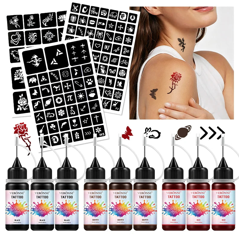 VERONNI 12-Pc Semi-Permanent Tattoo Cream | Face & Body Art Temporary Tattoo Cream QXL
