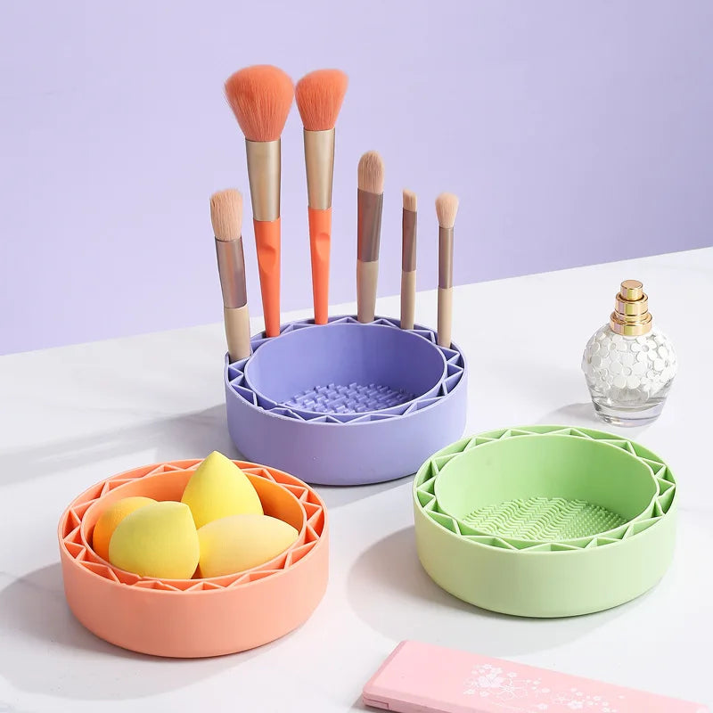 Silicone Makeup Brush Cleaning Bowl & Drying Shelf Set Brush Cleaning Set QXL