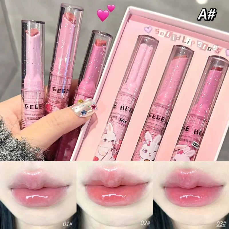 Gegebear Pink Bunny Solid Lip Gloss | Glossy & Hydrating Solid Lip Gloss QXL A