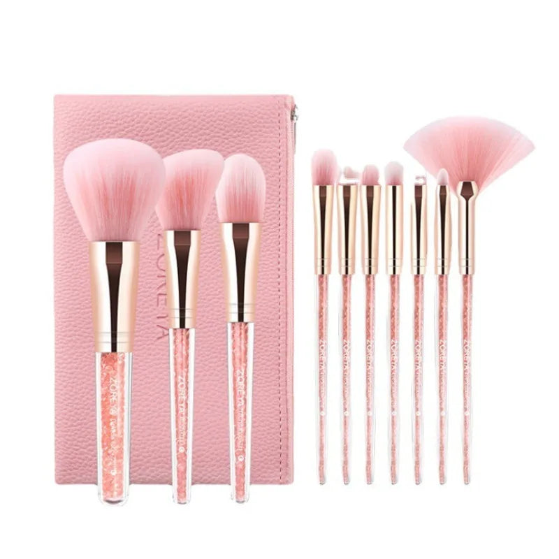 ZOREYA 10-Piece Pink Diamond Makeup Brush Set & PU Bag Makeup Brush Set QXL