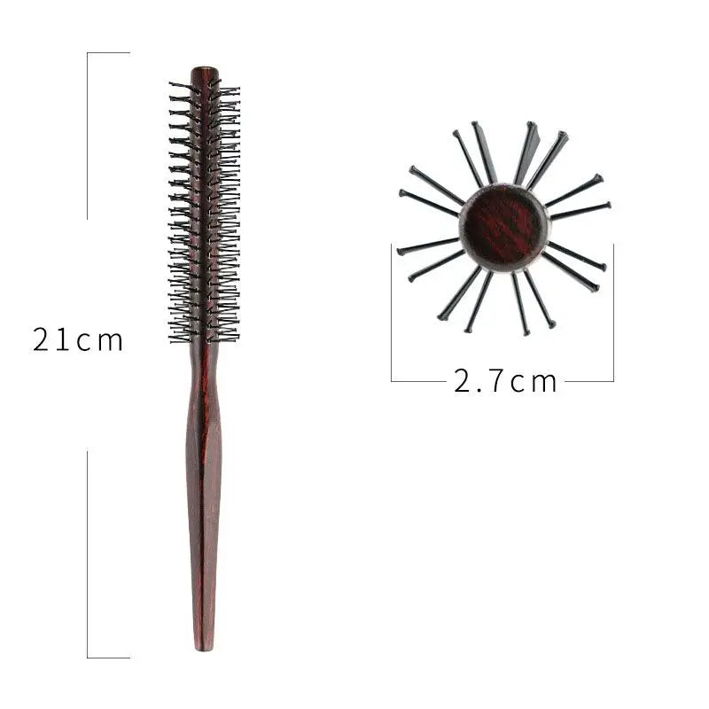 Mini Round Nylon Hair Brush | Wooden Handle Roller Comb Round Hair Brush QXL