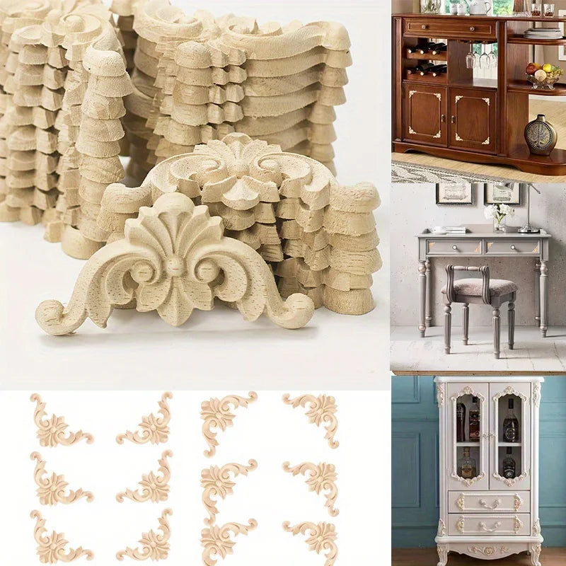 Wooden Corner Carving Decals 10/20-Pack | DIY Furniture Decor Wood Decorative Appliqué QXL