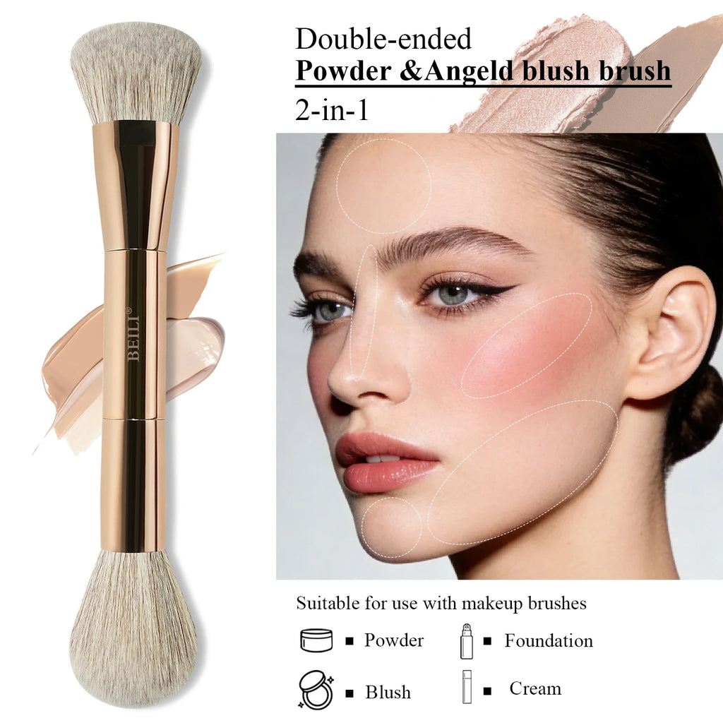 BEILI Double-Sided Makeup Brush Set – Cyan | Foundation & Eye Makeup Brush Set QXL
