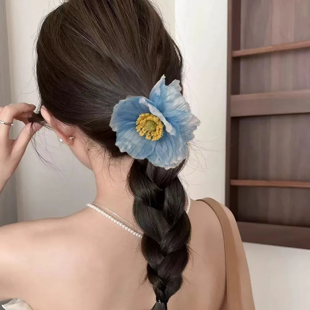 Bohemian Artificial Flower Hair Tie | Floral Ponytail Elastic Floral Hair Tie QXL