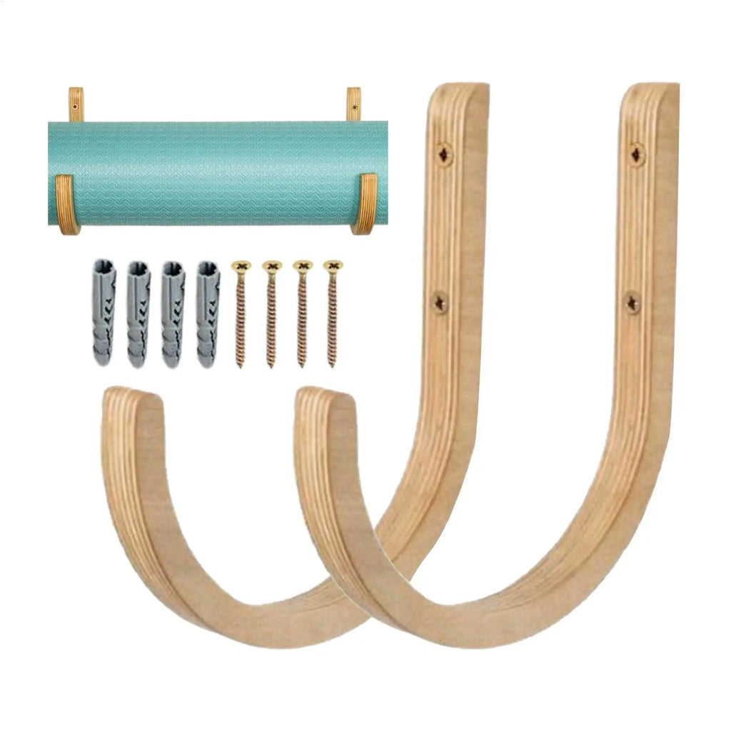 Wooden Yoga Mat Wall Mount Holders 2-Pack | U-Shape Rack Yoga Mat Storage Rack QXL