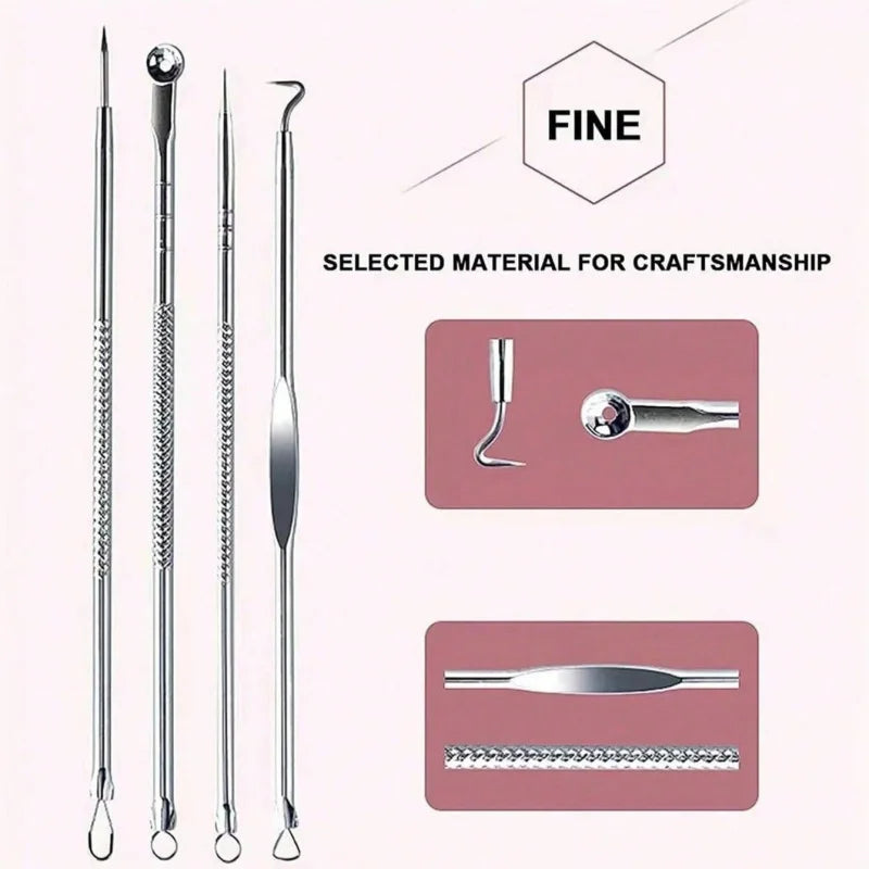 4-Piece Blackhead Comedone Extractor Kit – Stainless Steel Tools Comedone Extractor Kit QXL