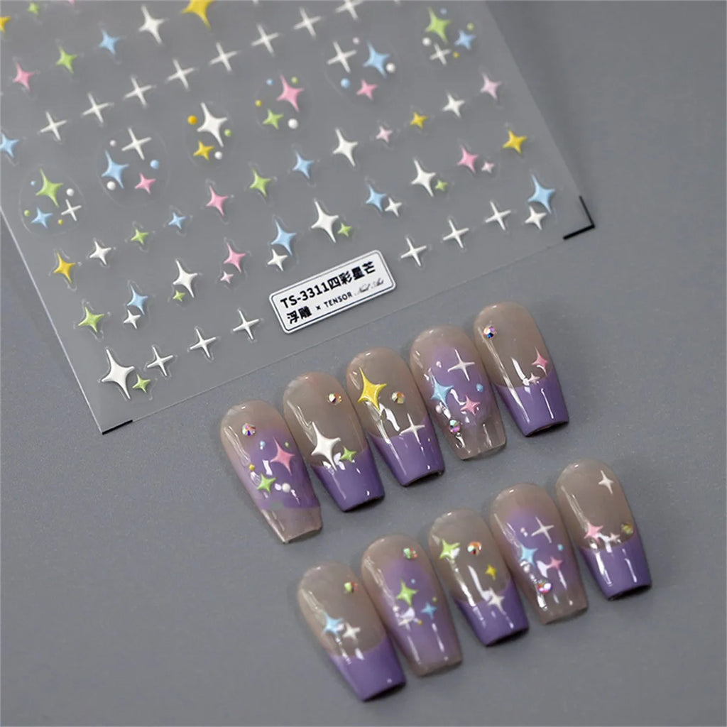 5D Kawaii Star Nail Stickers | Macaron Self-Adhesive Decals Nail Art Stickers QXL