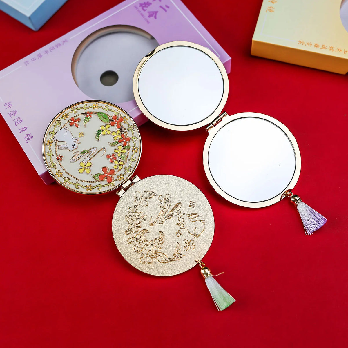 Folding Metal Compact Mirror with Tassel | Floral Gift Mirror Compact Vanity Mirror QXL
