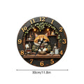 11.81" Cat Theme Wooden Wall Clock | Silent Sweep Movement Decorative Wall Clock QXL B