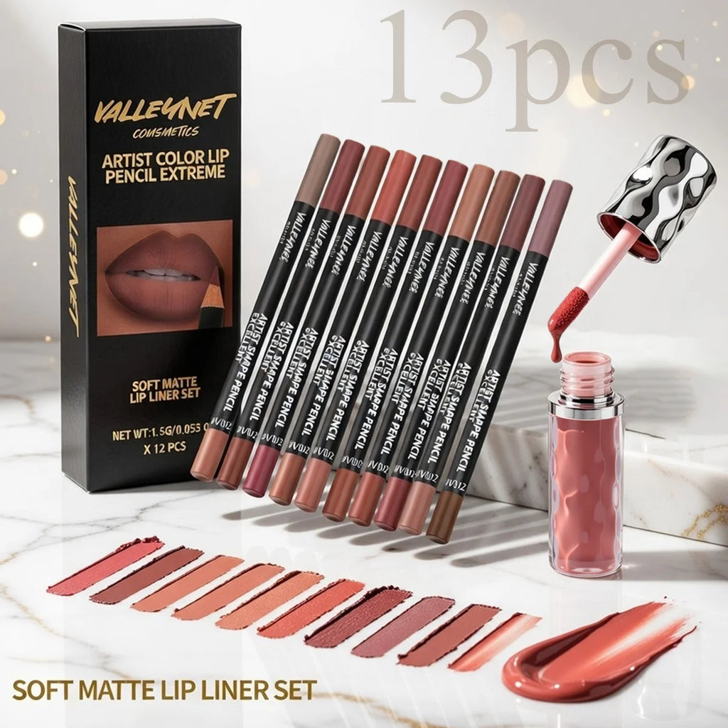13-Pc Matte Lip Liner & Gloss Set – Waterproof, Long-Lasting Lip Liner Set QXL