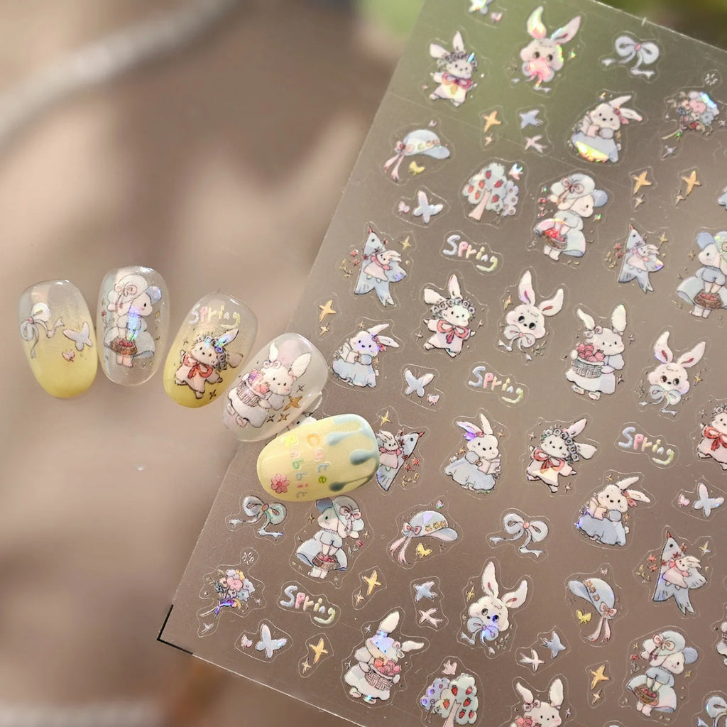Fantasy Laser Bunny 5D Nail Art Stickers | Iridescent Decals Nail Art Stickers QXL