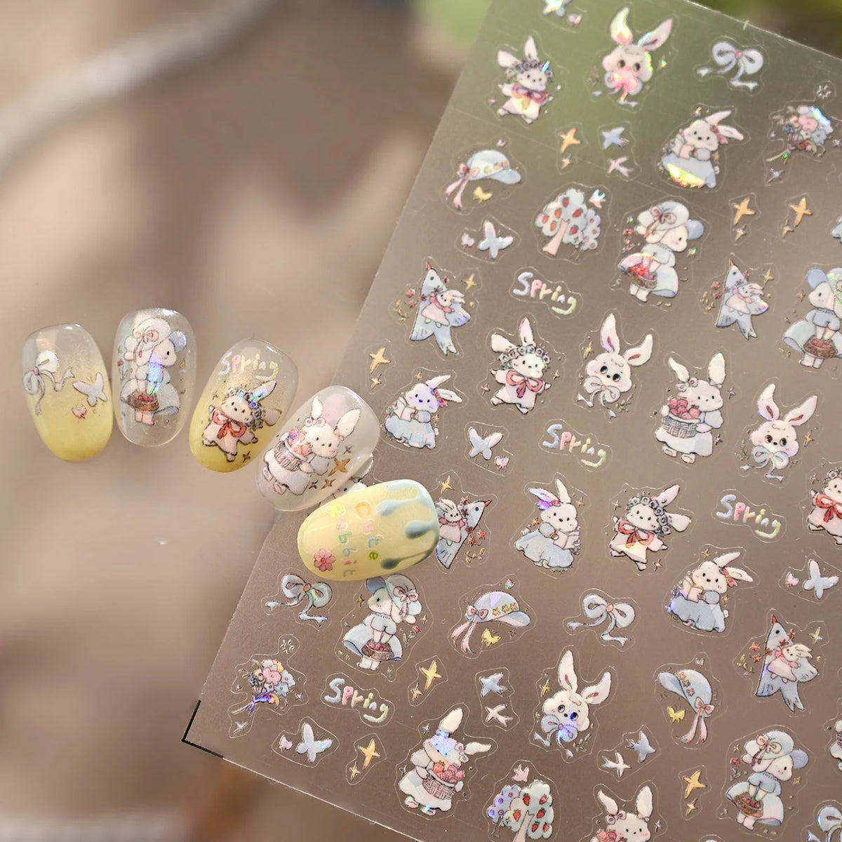 Fantasy Laser Bunny 5D Nail Art Stickers | Iridescent Decals Nail Art Stickers QXL