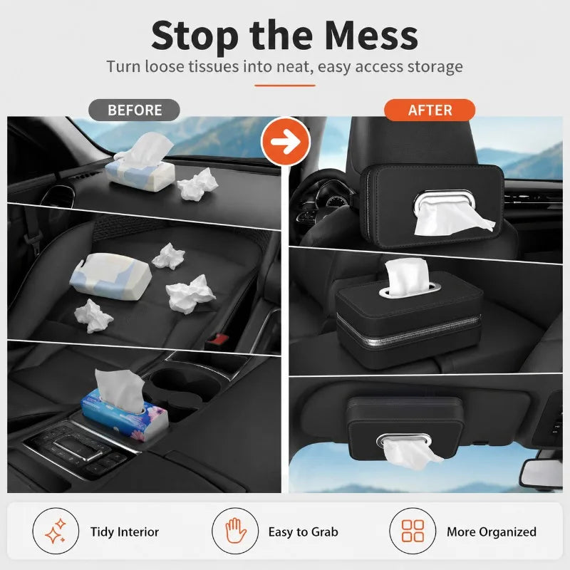 PU Leather Car Tissue Holder – Backseat, Armrest & Visor Car Tissue Holder QXL