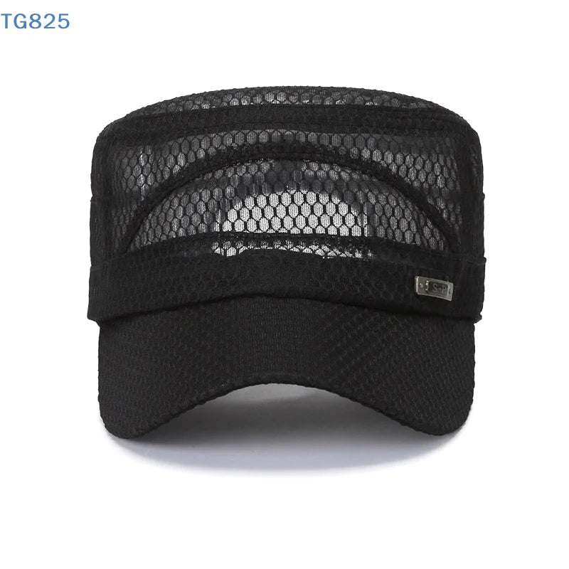 Men's Mesh Snapback Cap | Breathable Flat Bill Trucker Hat Snapback Trucker Cap QXL