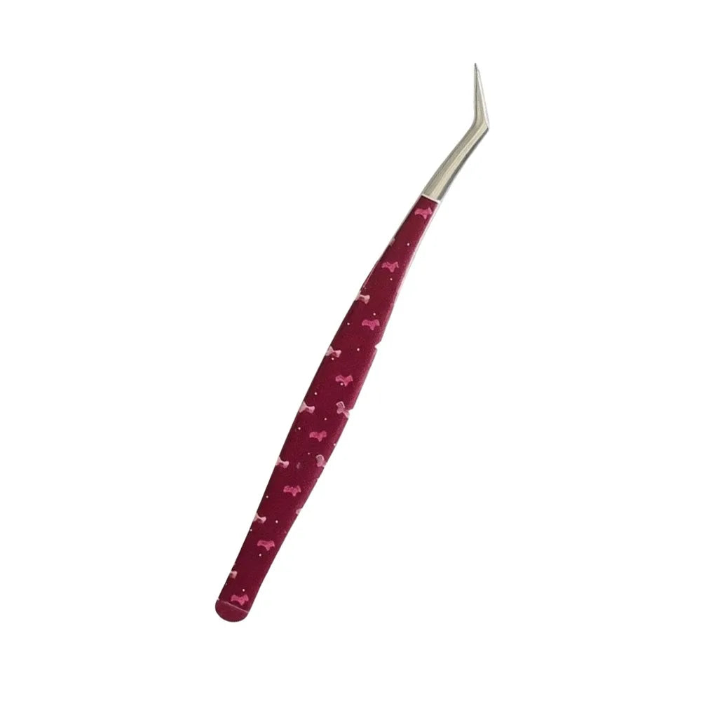 Cartoon Lash Extension Tweezers | Anti-Static Curved Steel Lash Extension Tweezers QXL Red Polka Dot
