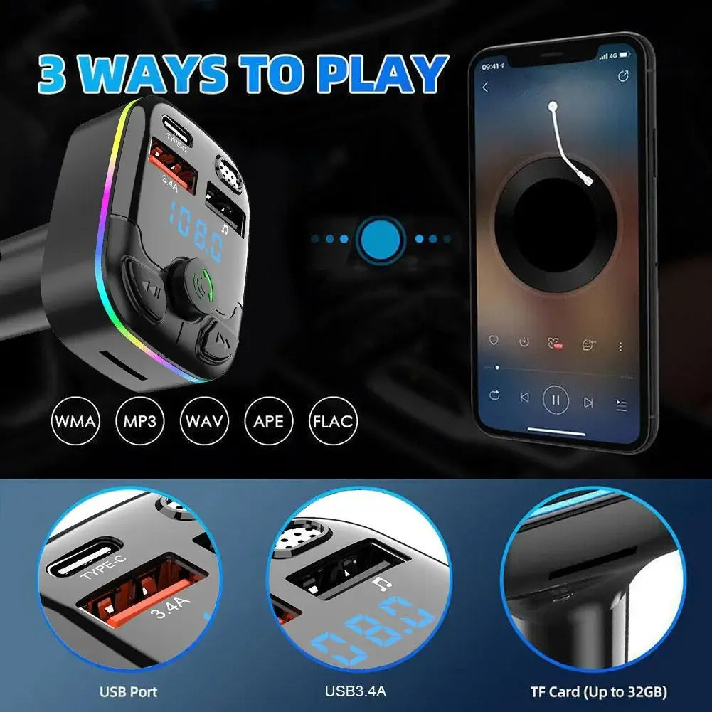 Car Bluetooth 5.0 FM Transmitter | Dual USB PD Type-C Charger FM Transmitter Charger QXL