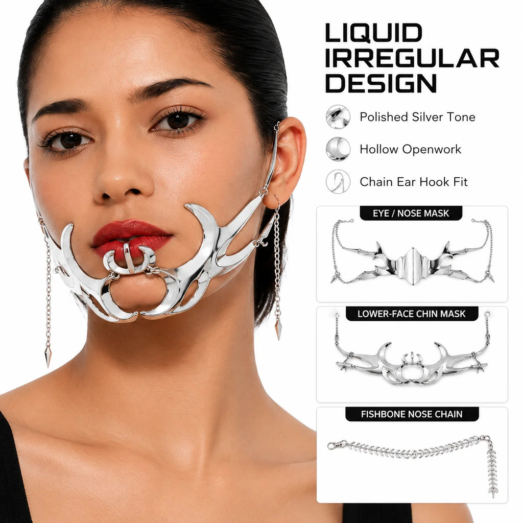 Gothic Cyberpunk Silver Hollow Face Jewelry | Festival Cosplay Cyberpunk Face Jewelry QXL